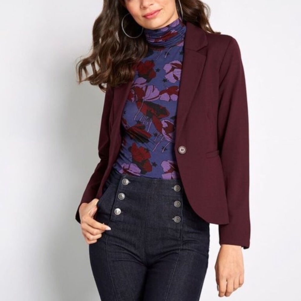Modcloth Burgundy Timeless Tailoring Blazer